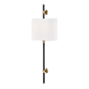 Image of Bowery 2 Light Wall Sconce Aged Brass, Linen
