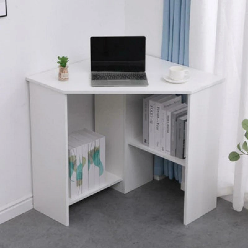 Image of Home Source Wellington Compact Office Computer Corner Desk with Storage Shelves White