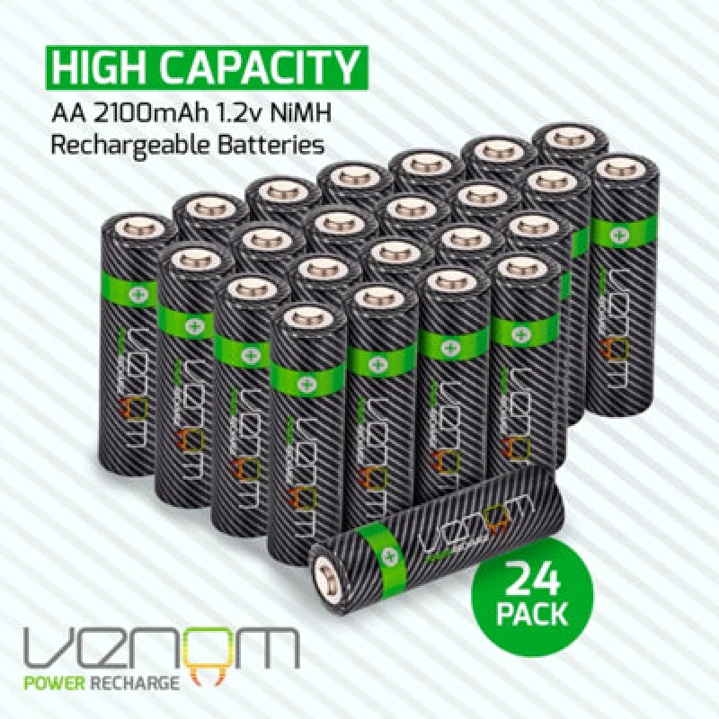 Image of Venom Rechargeable AA Batteries - High Capacity 2100mAh (24-Pack) Black unisex
