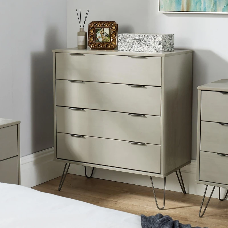 Image of Home Source Acadia Modern Industrial 4 Drawer Chest Storage Unit Grey