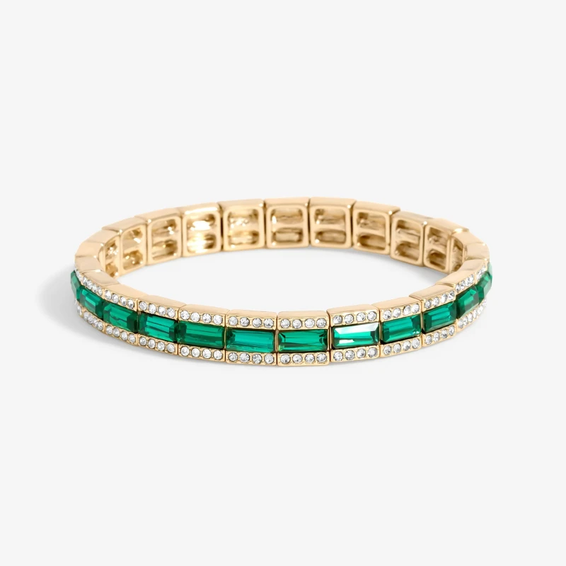 Image of Jon Richard Gold Plated Emerald Baguette Stretch Bracelet Gold