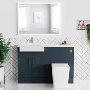 Image of 1200mm Blue Toilet and Sink Unit with Matt Worktop and Brushed Brass Fittings - Coniston