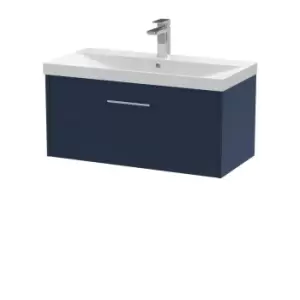 Image of Hudson Reed Juno 800mm Wall Hung Single Drawer Vanity & Thin-Edge Basin - Electric Blue
