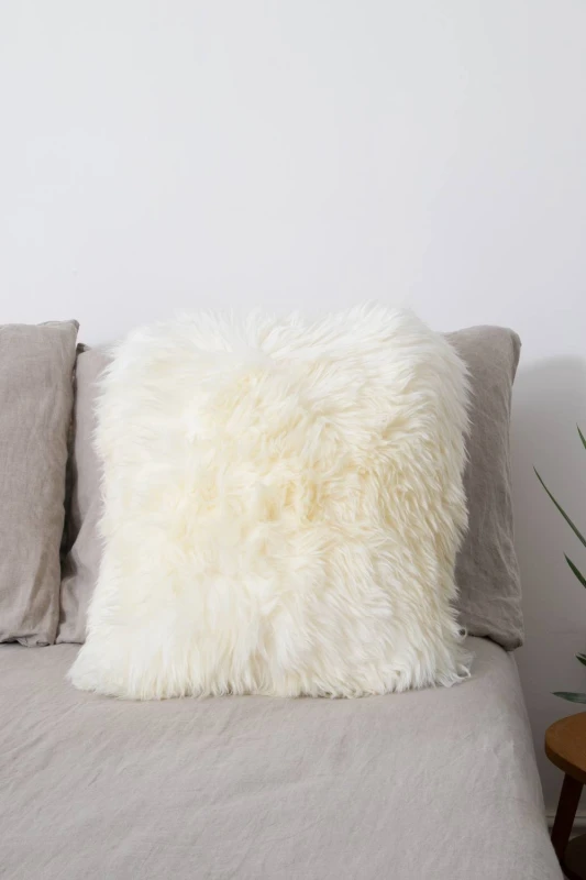 Image of Native Natural Double Sided Ivory White Sheepskin Cushion 45x45cm in Natural Size: 45cm x 45cm Natural Unisex 45cm x 45 cm