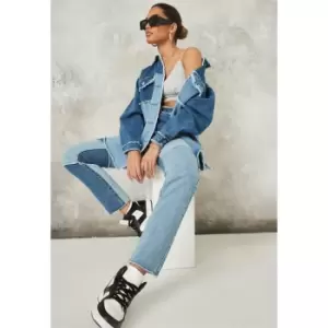 Image of Missguided Fray Hem Patched Straight Leg Co Ord - Blue