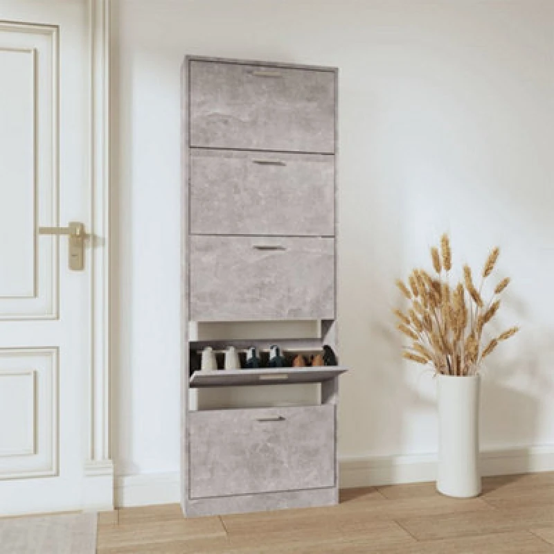 Image of Vidaxl Shoe Cabinet Concrete Grey 59X17X169cm Engineered Wood