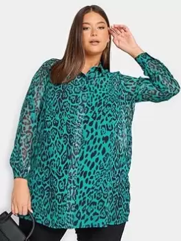 Image of Yours Animal Boyfriend Shirt, Green, Size 26-28, Women