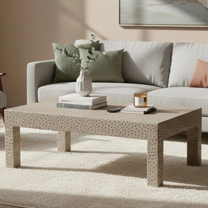 Image of Premier Housewares Interiors by Premier Ostrich Leather Effect Coffee Table, Faux Leather Coffee Table, Rectangular Coffee Table for Living Room Natur