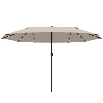 Image of Outsunny Garden Parasol 4.4m Double-Sided Sun Umbrella Patio Sun Shade Outdoor with LED Solar Light , Khaki