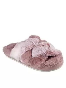 Image of Skechers Cosy Slide Faux Fur Criss Cross Slippers - Mauve Size 4, Women