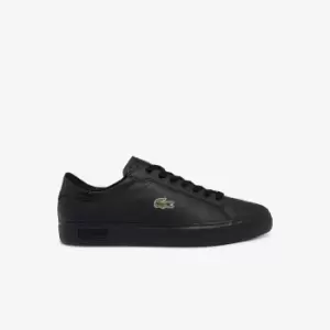 Image of Lacoste Mens Powercourt Burnished Leather Sneakers Size 7 UK Black