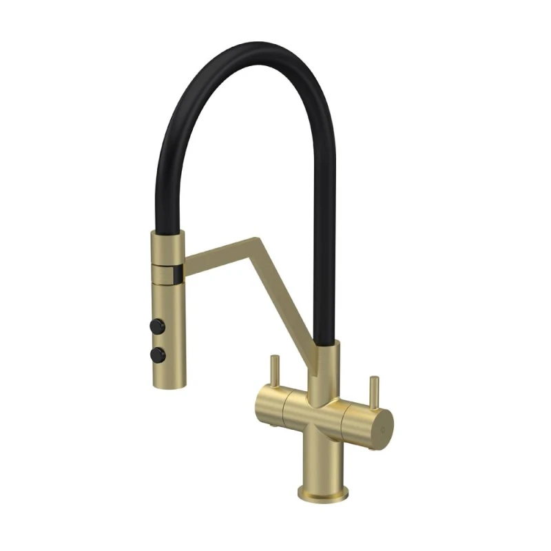 Image of Balterley Kitchen Mono Mixer Tap with 2 Lever Handles Brushed Brass 436mm Metallics unisex