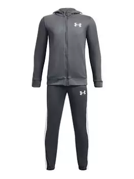 Image of Under Armour Knit Hooded Track Suit Older Boys-Grey/White, Size S=7-8 Years