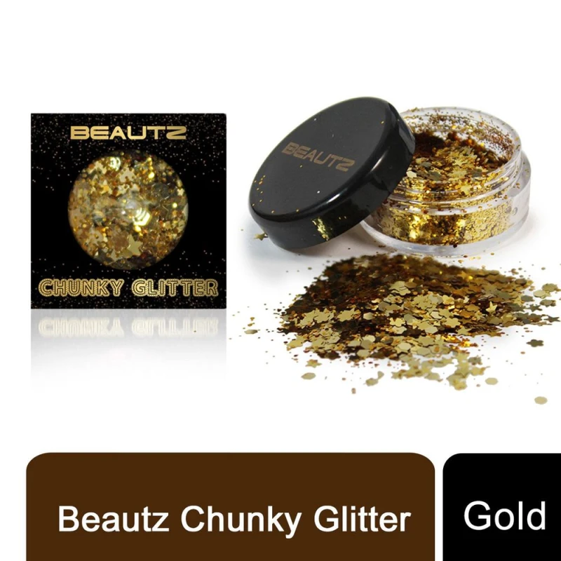 Image of Beautz Beautz Chunky Glitter 10ml Pot - 5 Varieties, 5g of Cosmetic Glit[Gold]