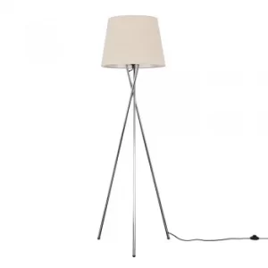 Image of Camden Chrome Tripod Floor Lamp with XL Beige Aspen Shade
