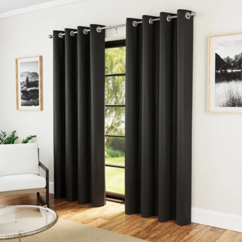 Image of Enhanced Living Enhanced Living 'Nightfall' Black Plain Supersoft Thermal Blockout Eyelet Curtains Black