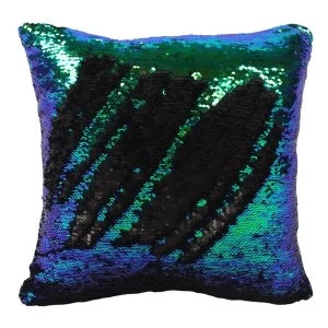 Image of Matte Black and Green Sequin Reversible Filled Cushion