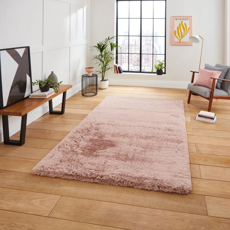 Image of Think Rugs Super Teddy Rose Rug-Rectangle 120 x 170 cm/Polyester-Plain Shaggy SUPTEDRSE1217