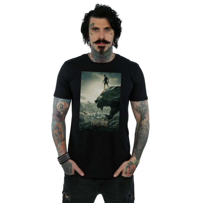 Image of Marvel Marvel Men Black Panther Poster T-Shirt Size: Small Black S Male 5057736580776