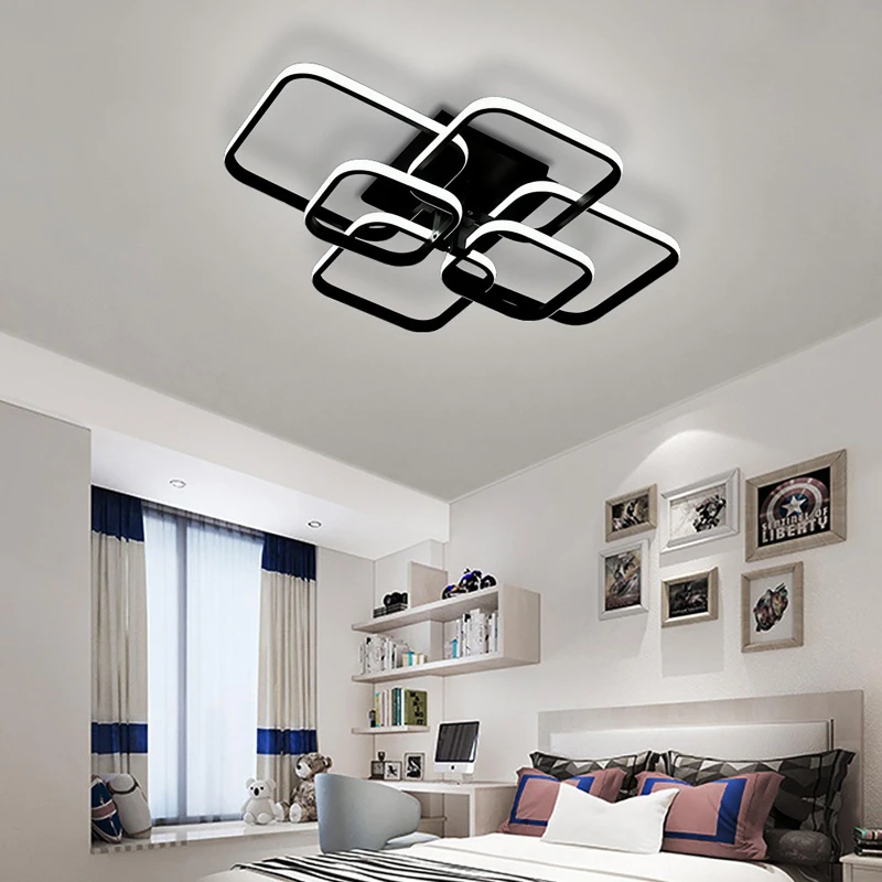 Image of Cottonfy UK 6-Square Overlap LED Ceiling Light Black L