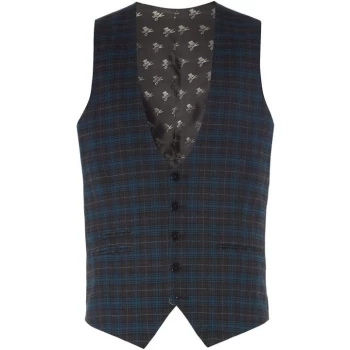 Image of Label Lab Axl Flannel Check Skinny Suit Waistcoat - Charcoal