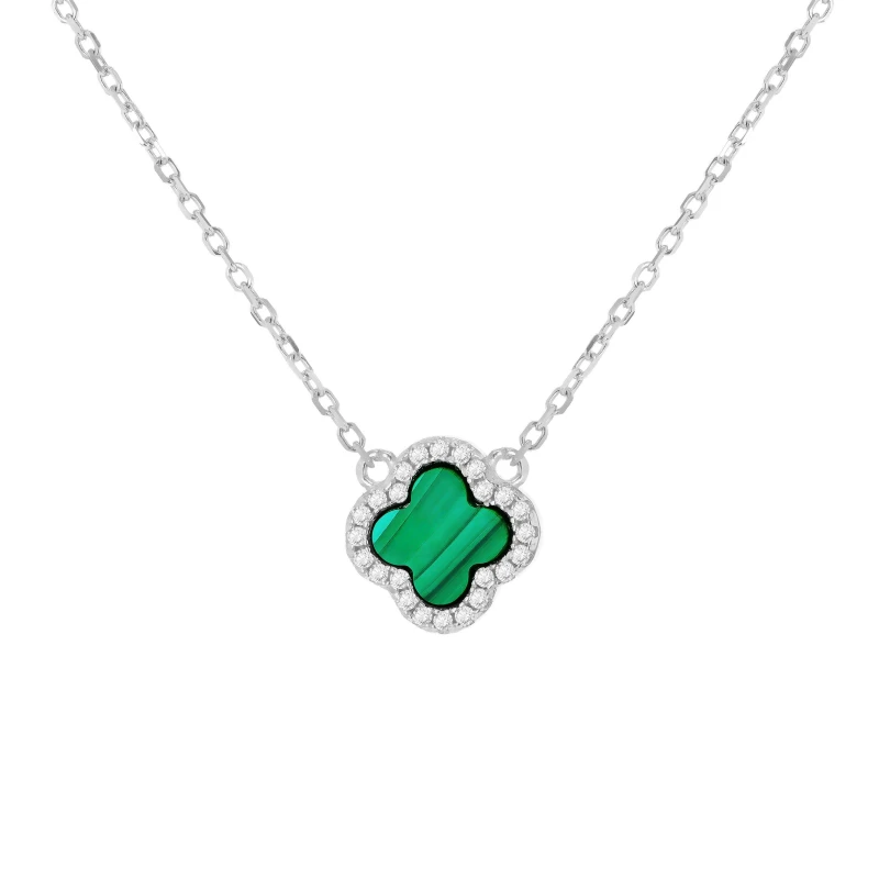 Image of Be You Sterling Silver Clover Malachite & CZ Necklace Sterling Silver female 16-18inch