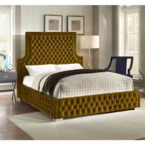 Image of Envisage Trade - Yanis Upholstered Beds - Plush Velvet, Small Double Size Frame, Mustard - Mustard