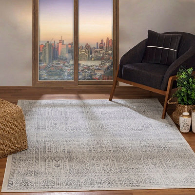 Image of Livabliss Vintage Oriental Boho Grey/ivory Dania Area Rug 160 X 215cm - Easy Care, Non Shedding, Ideal For Living Room & Bedroom