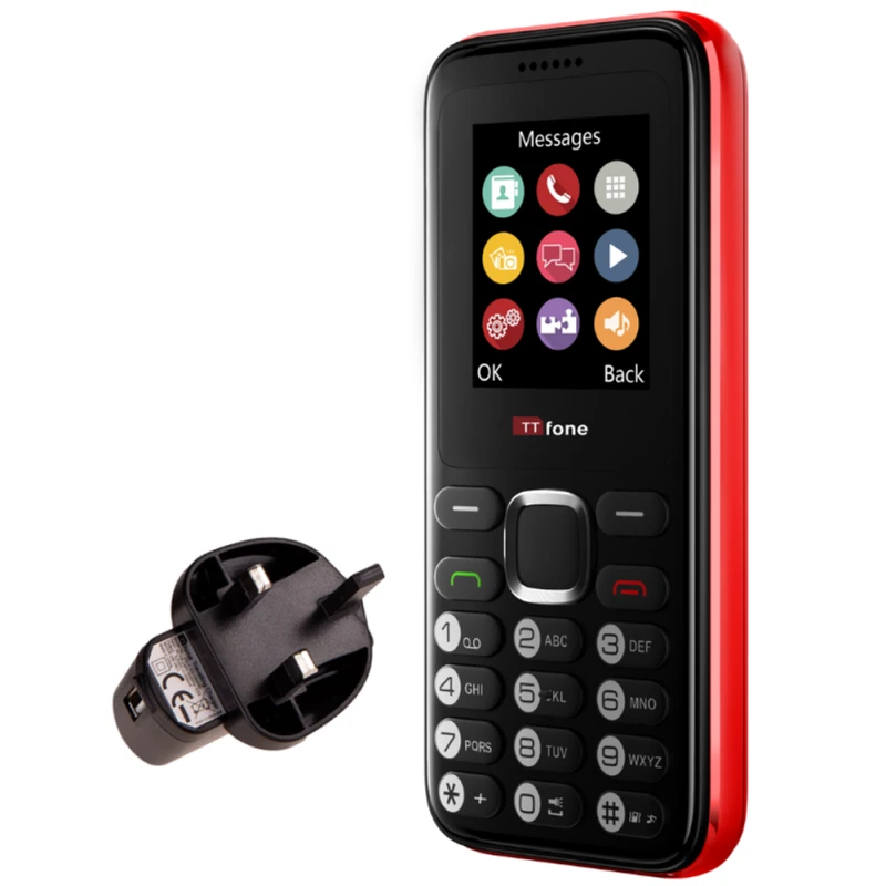 Image of TTfone TTfone TT150 Red Dual SIM, Mains Charger, EE Pay As You Go - Best Quality Emergency Use Mobile Phone
