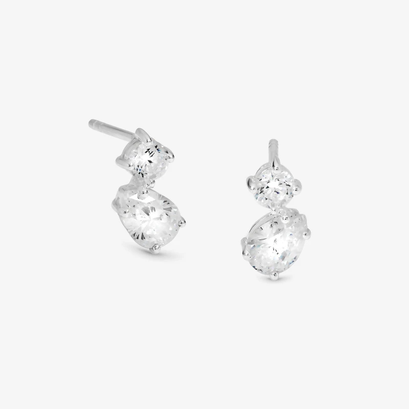 Image of Simply Silver Sterling Silver 925 CZ Duo Stone Stud Earrings Stud Earrings One Size Silver 73398111000