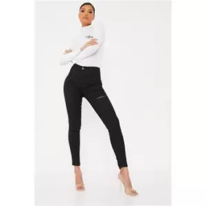 Image of I Saw It First Black Stretch Thigh Rip High Waisted Denim Disco Skinny Jeans - Black