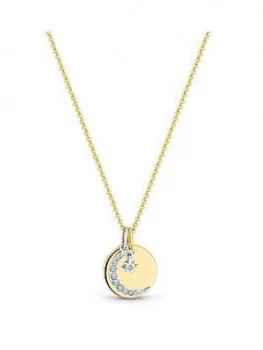 Image of Simply Silver Sterling Silver 925 12Ct Yellow Gold Celestial Disc Pendant