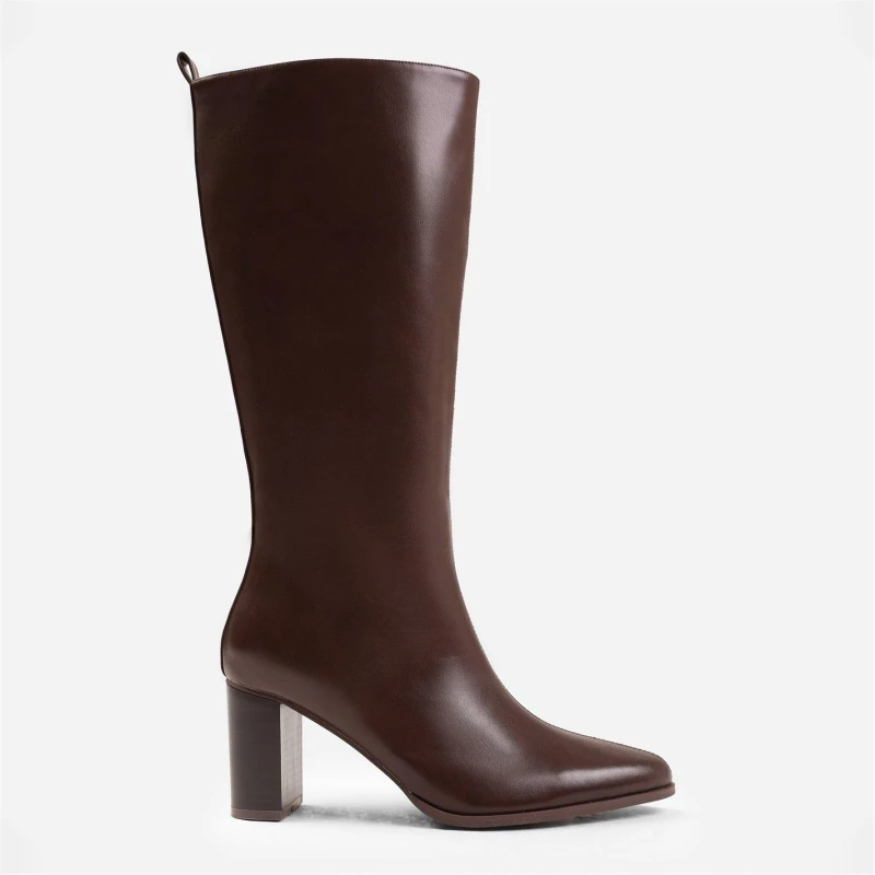 Image of Where's That From 'Delta' Block Heel Knee High Boots With Side Zip Brown