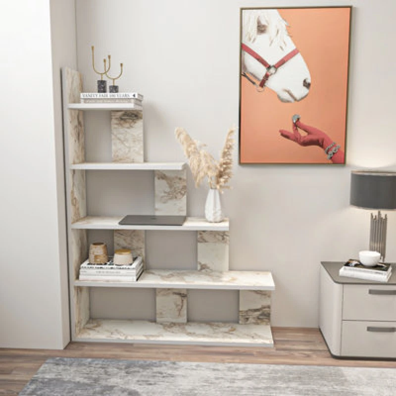 Image of Decorotika Echo 120 Cm Bookcase White Marble Effect