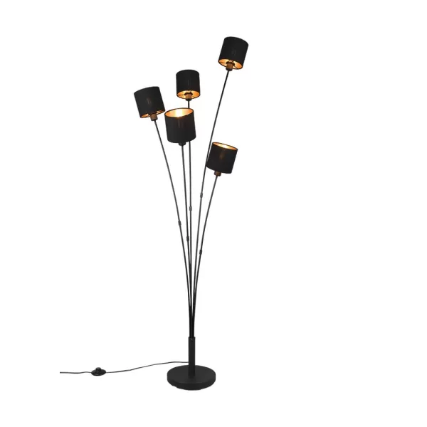 Image of Tommy II Modern 5 Light Multi Arm Floor Lamp Black Matt with Footswitch