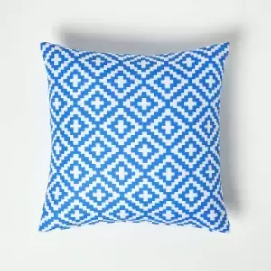 Image of Blue Geometric Outdoor Cushion 45 x 45cm - Blue - Homescapes