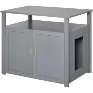 Image of Wood Cat Litter Box Enclosure Furniture w/ Adjustable Interior Wall Grey - Pawhut