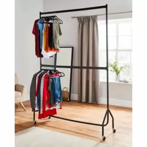 Image of House of Home 5ft X 7ft Two Tier Heavy Duty Clothes Rail Garment Hanging Rack In Black Metal
