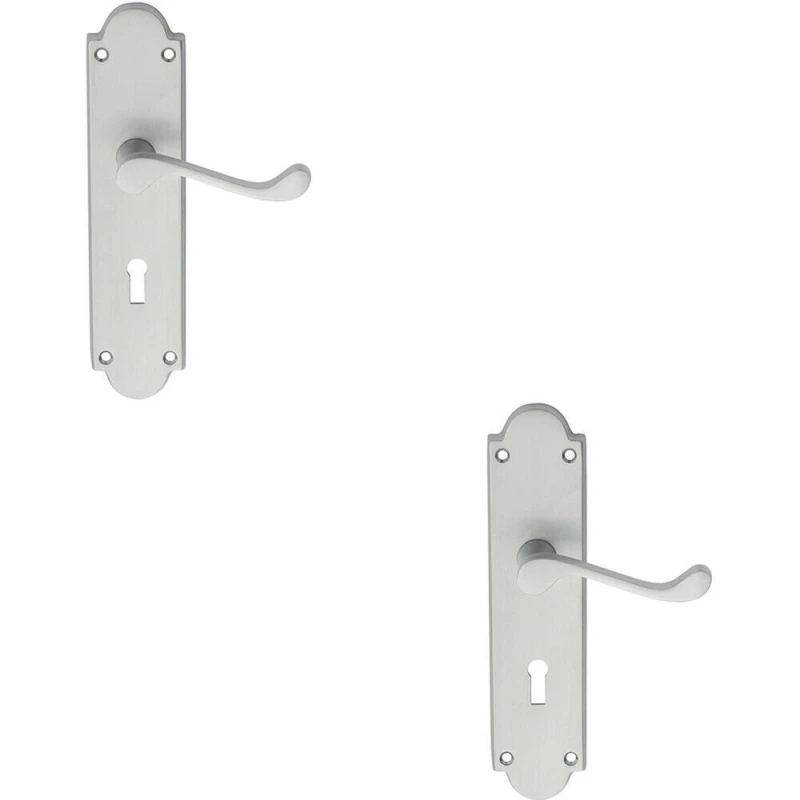 Image of Loops 2x PAIR Victorian Scroll Handle on Lock Backplate 205 x 49mm Satin Chrome Multi