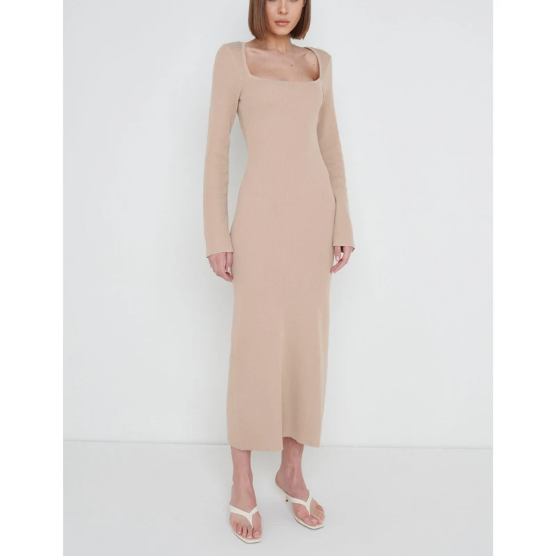 Image of Pretty Lavish Womens Knitted Jumper Dress Beige female 14 (L)