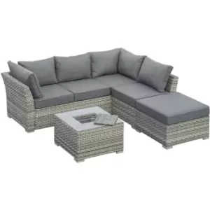 Image of Outsunny - Patio pe Rattan Sofa Sectional Conversation Furniture Set w/ Ice Bucket - Light Grey