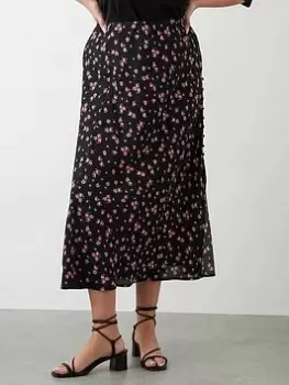 Image of Dorothy Perkins Curve Floral Split Midi Skirt - Black, Size 24, Women