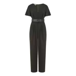 Image of Yumi Black Wrap Over Jumpsuit With Belt - Black