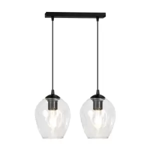 Image of Istar Black Bar Pendant Ceiling Light with Clear Glass Shades, 2x E27
