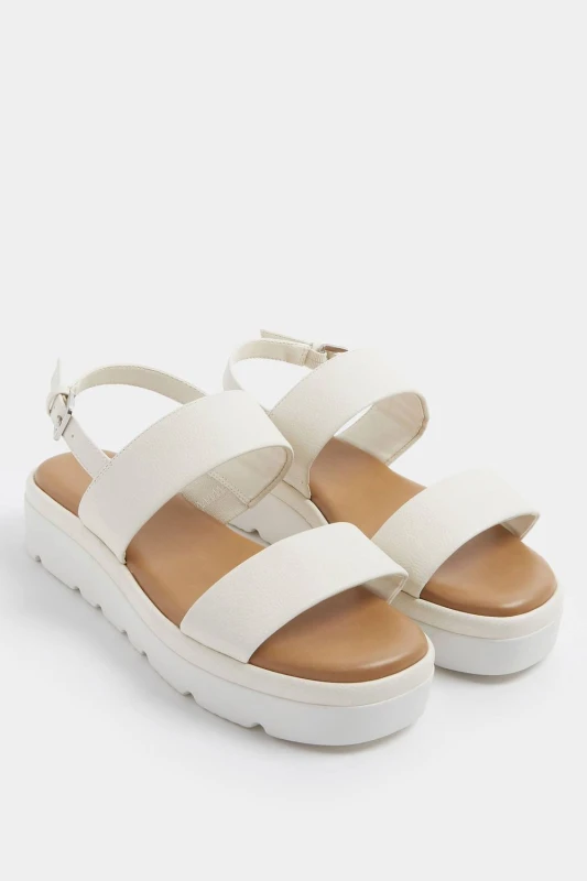 Image of Yours Womens Faux Leather Padded Wedge Sandals In Extra Wide EEE Fit in White Size: 5EEE White Female 5EEE