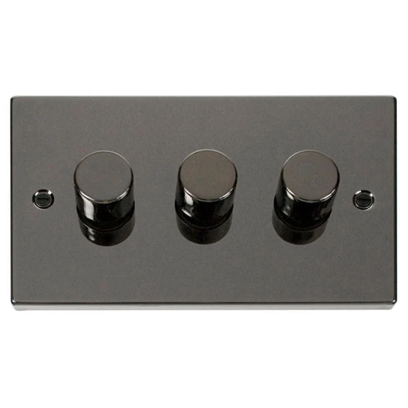 Image of SE Home Black Nickel 3 Gang 2 Way LED 100W Trailing Edge Dimmer Light Switch Black