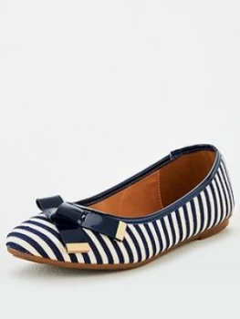 Image of Wallis Folder Bow Front Ballerina, Navy/White, Size 7, Women
