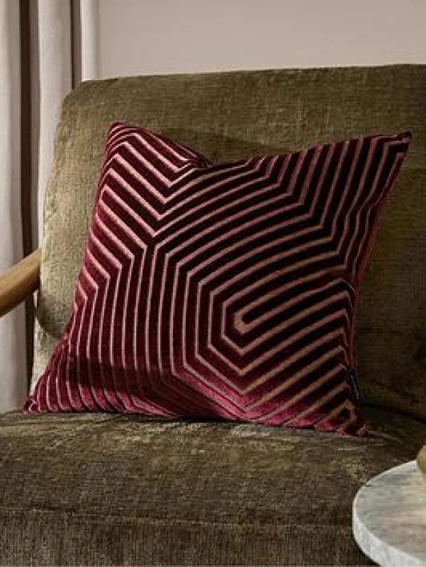 Image of Paoletti Paoletti Evoke Cut Velvet Cushion in Burgundy Size: 55cm x 55cm Burgundy 55cm x 55cm Unisex 5025532354501