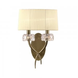 Image of Wall Lamp Switched 2 Light E14, Antique Brass with Cream Shade