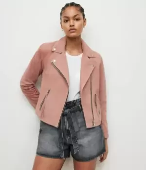 Image of AllSaints Womens Dalby Suede Biker Jacket, Rose Pink, Size: 4